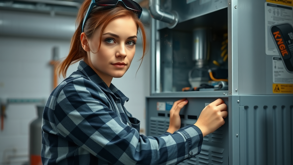 Expert technician provides precise hvac installation services in modern well-lit basement