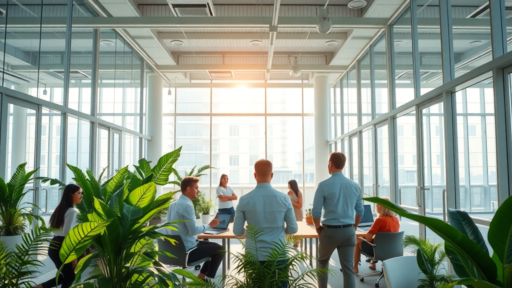 Healthy office with excellent indoor air quality and visible clean airflow