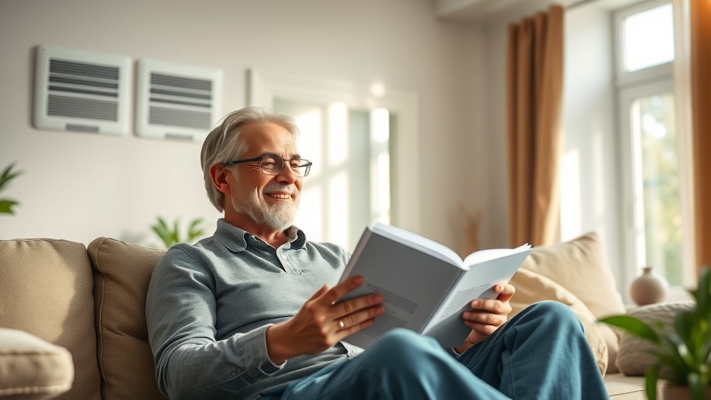 Homeowner enjoys comfort from expert Cincinnati HVAC services in clean home.