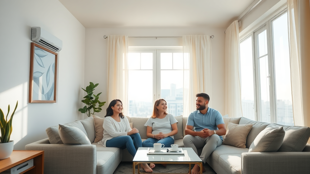 Cincinnati family relaxing in cool living room after HVAC maintenance