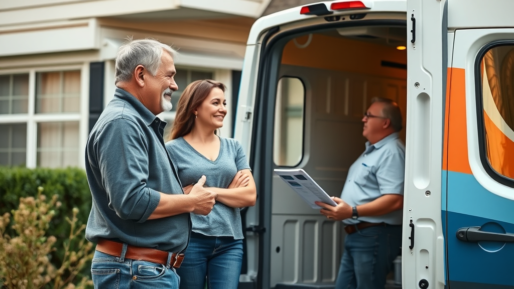 Trusted HVAC repair services technician assists homeowners at doorstep