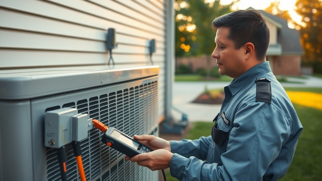 Experienced technician performing emergency HVAC repair outdoors