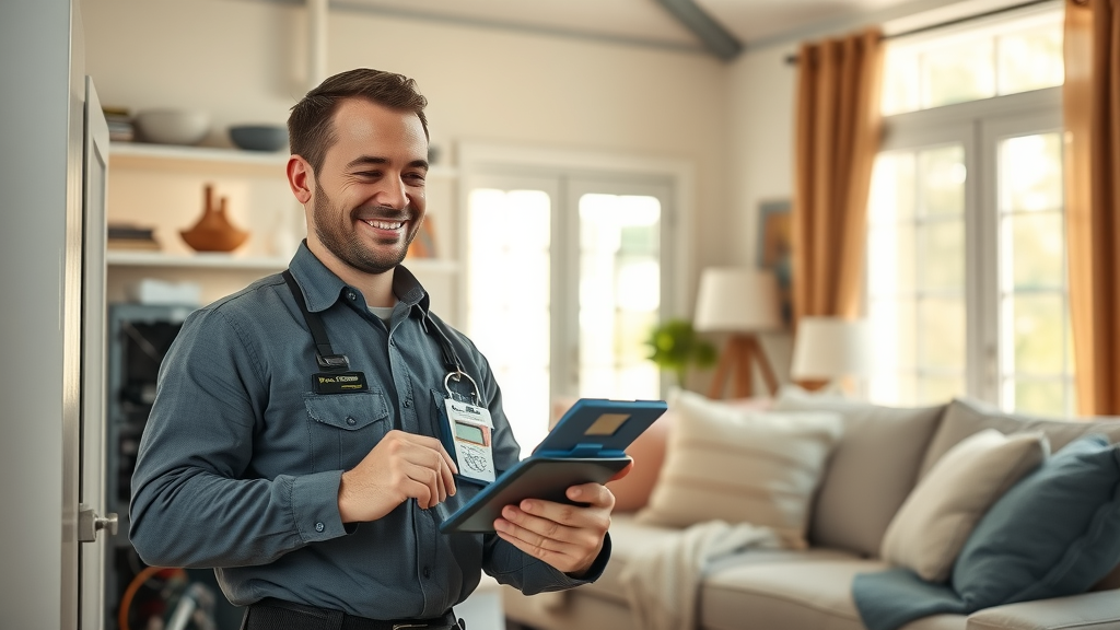 HVAC repair services technician fixing home furnace for family comfort
