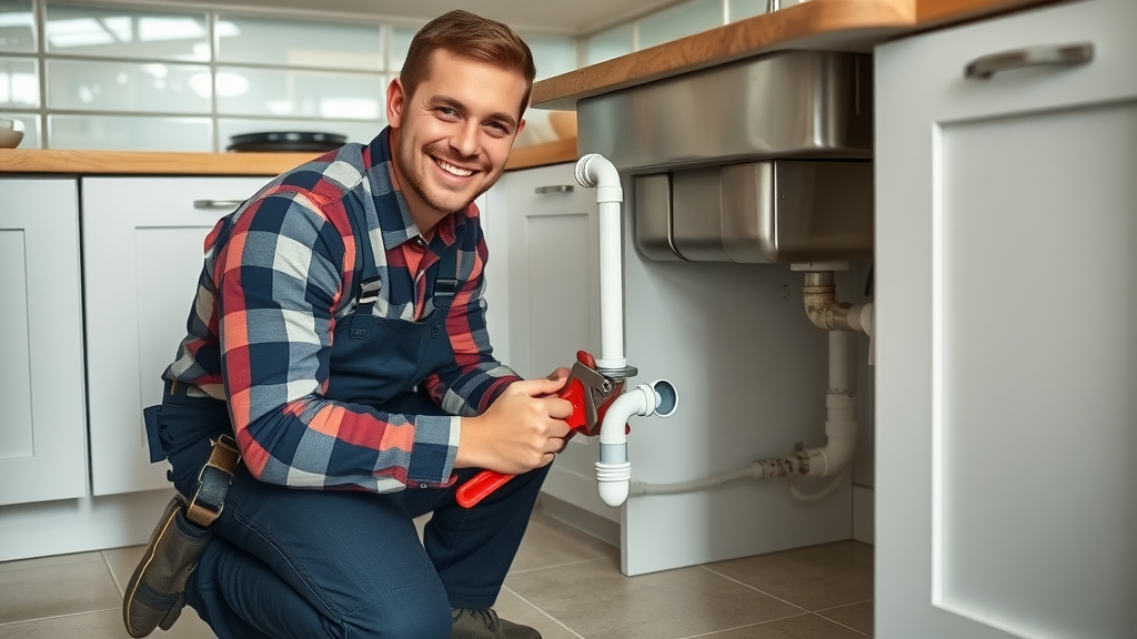 Expert drain cleaner repairing clogged kitchen sink drain