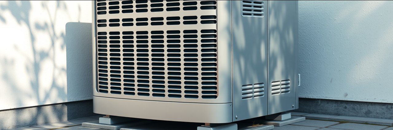Emergency HVAC repair needed for outdoor AC unit in bright daylight setting