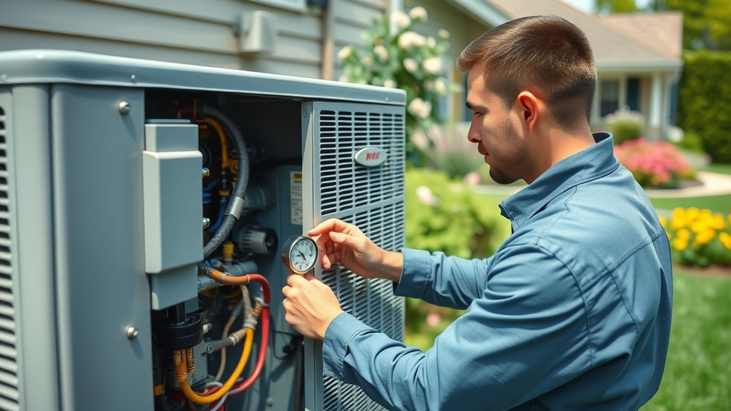Expert HVAC repair services performing AC unit inspection outdoors