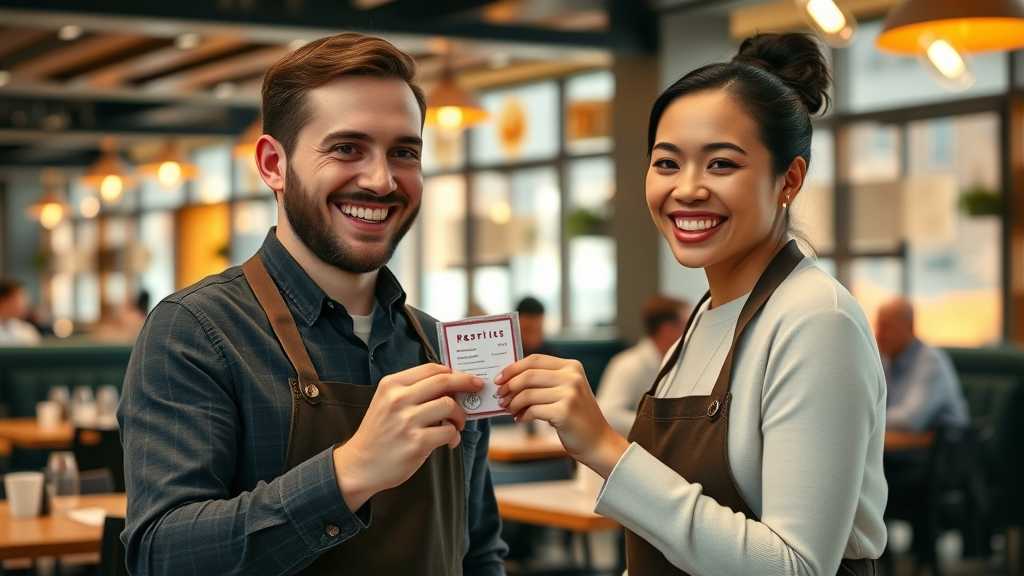 Customer receives small reward after positive review in a restaurant