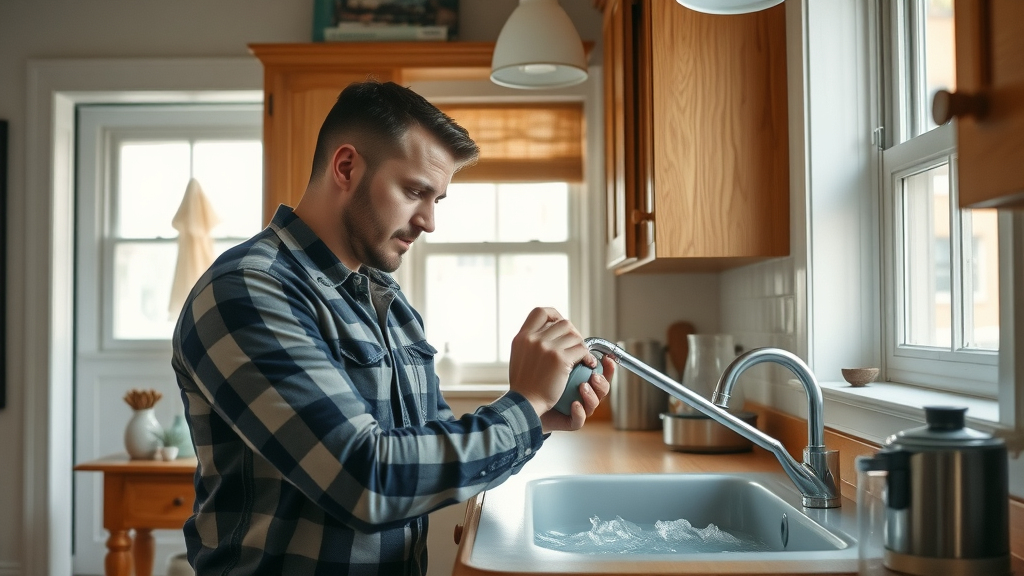 Plumber performing plumbing maintenance in a historic Cincinnati kitchen