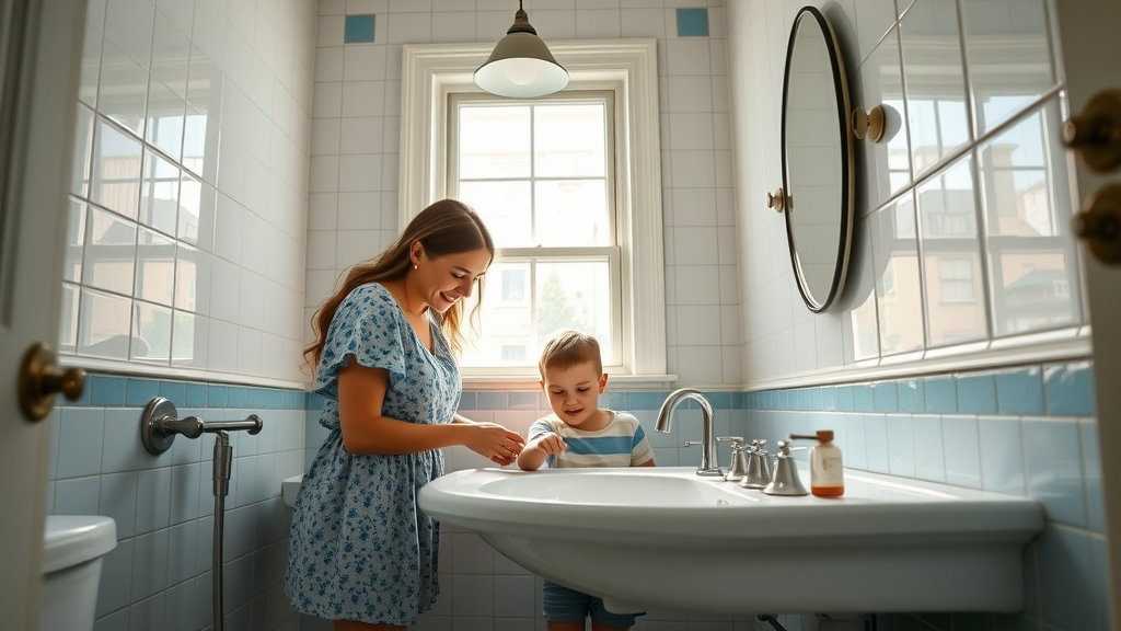 Family checking bathroom pipes during routine plumbing maintenance Cincinnati