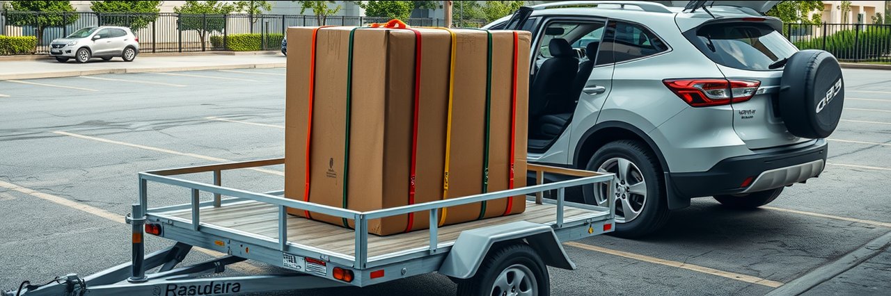 Utility trailer with box secured for water leak mitigation transport