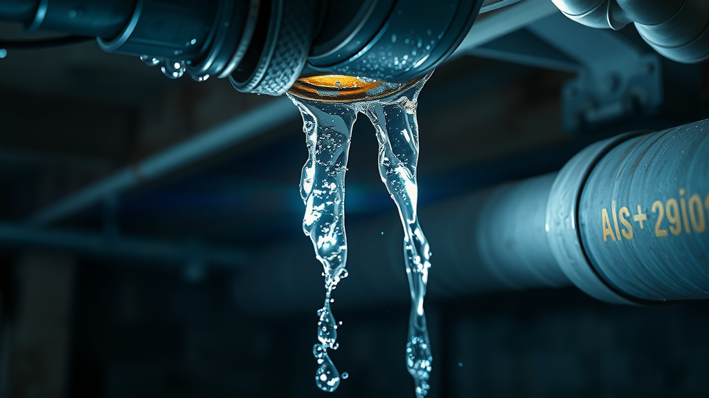Close-up of leaking pipe caught during water leak mitigation assessment