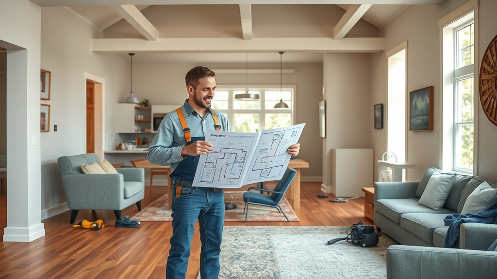 Homeowner and plumber plan home remodeling plumbing for renovation project