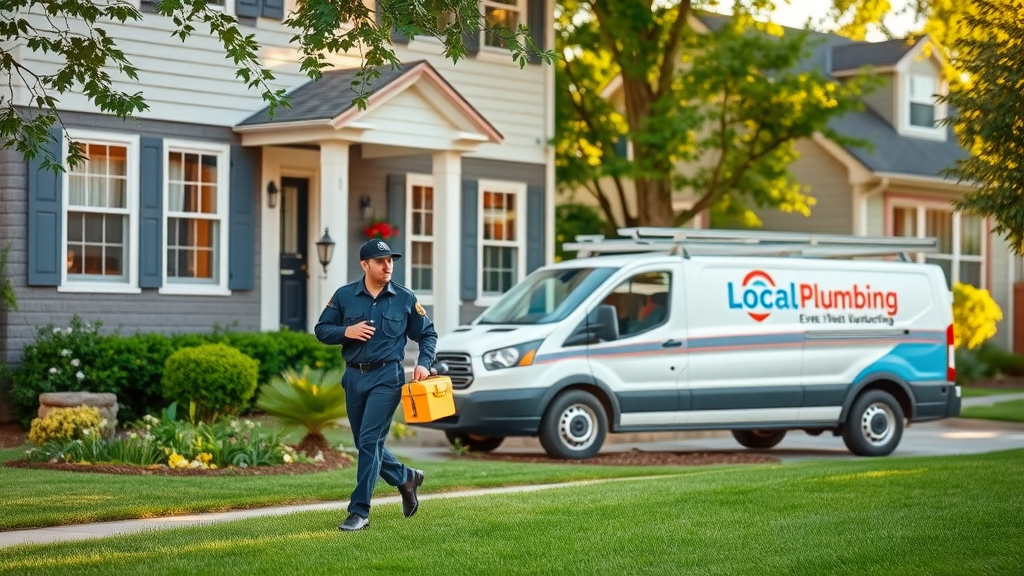 Plumbing service van and plumber outside Cincinnati home for home plumbing services.