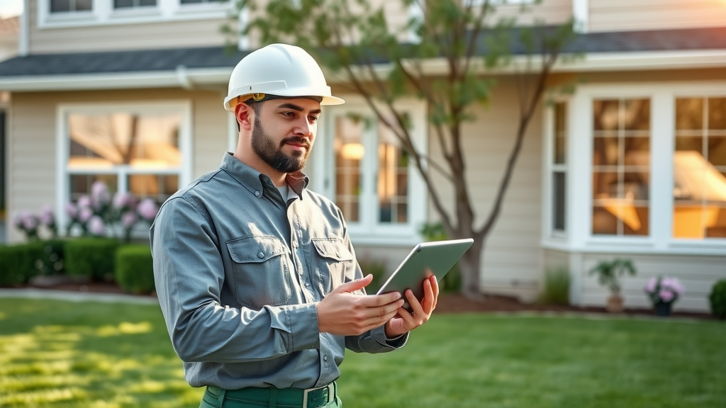 Home maintenance expert inspecting modern home, trusted property care