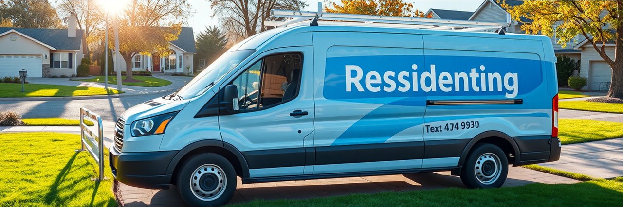 Modern residential plumbing services van parked in suburban neighborhood
