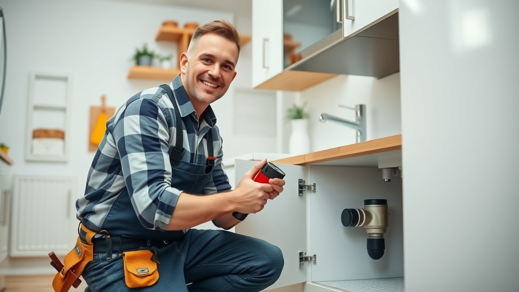 Professional plumber providing residential plumbing services in modern kitchen