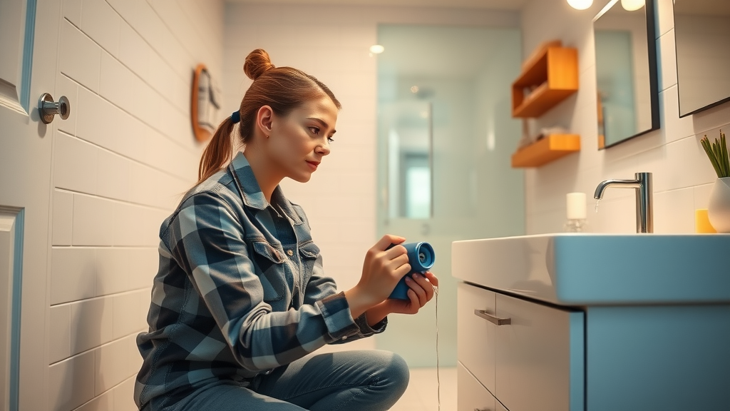 Skilled technician offering residential plumbing services in a home bathroom