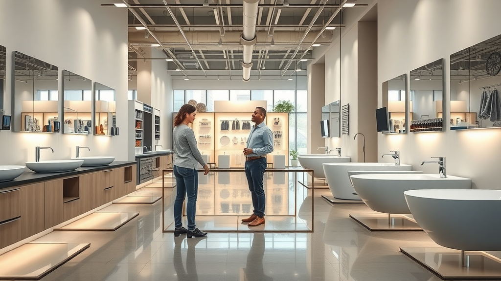 Modern plumbing showroom Cincinnati with expert staff and kitchen fixtures.