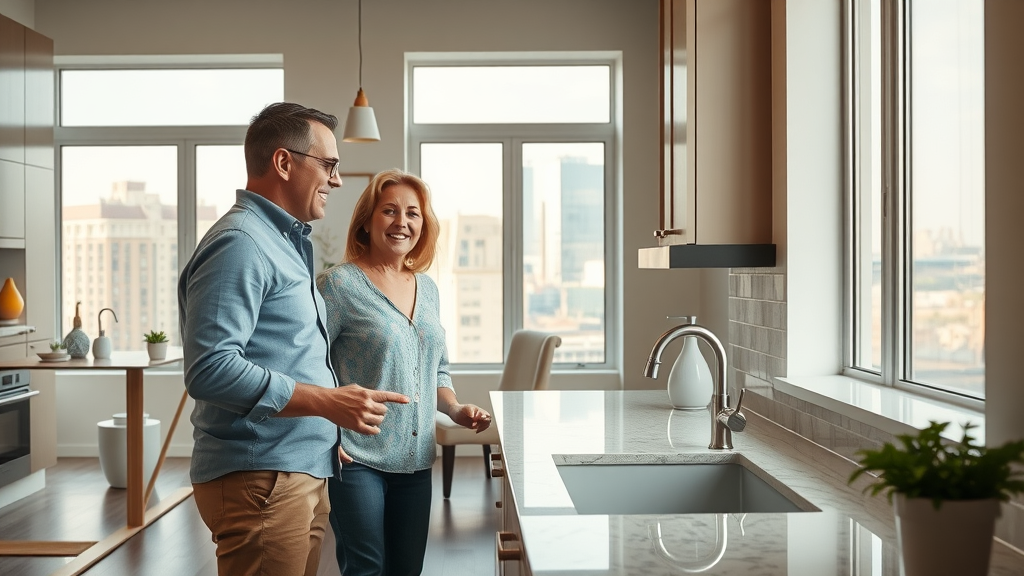 Homeowner with consultant at plumbing showroom Cincinnati viewing sink options.