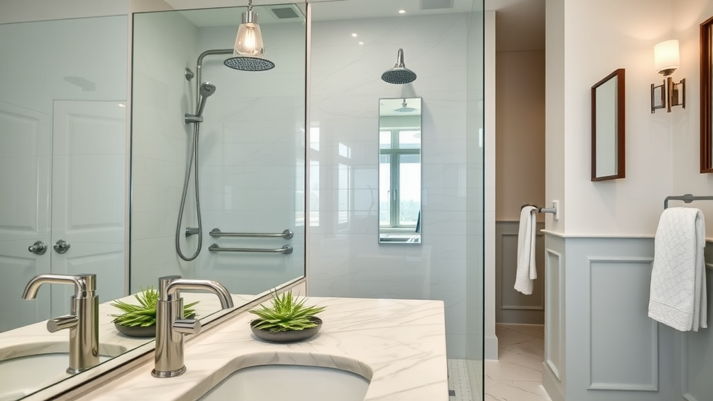Luxurious bathroom display at Cincinnati plumbing showroom with consultation.